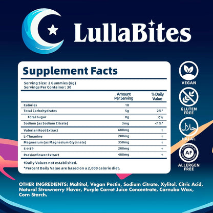 - Natural Sleep Gummies - Made in USA - with 5-HTP, L-Theanine, Magnesium & Valerian Root - Melatonin Free - Vegan - Halal - Sugar, Gluten Free - Sweet Strawberry - 60 Gummies - 30 Servings